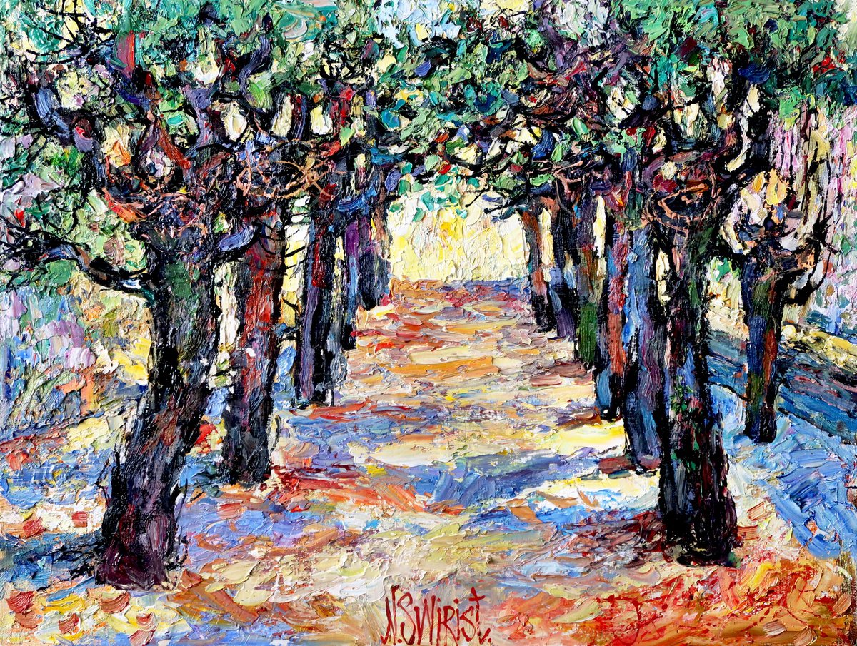 Impressionistic Landscape Oil Painting By Nikifor Swiristuhin, 21 X 16", Flavigny Alley., Original Artwork