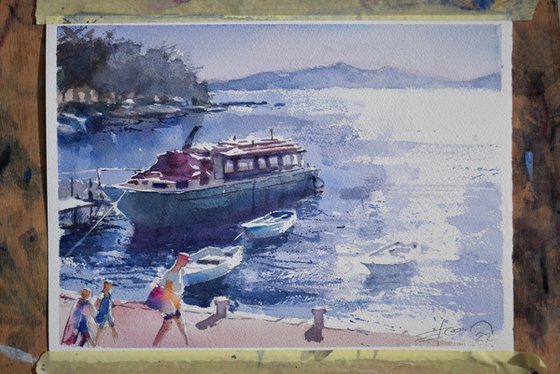 Summer scene with large boat