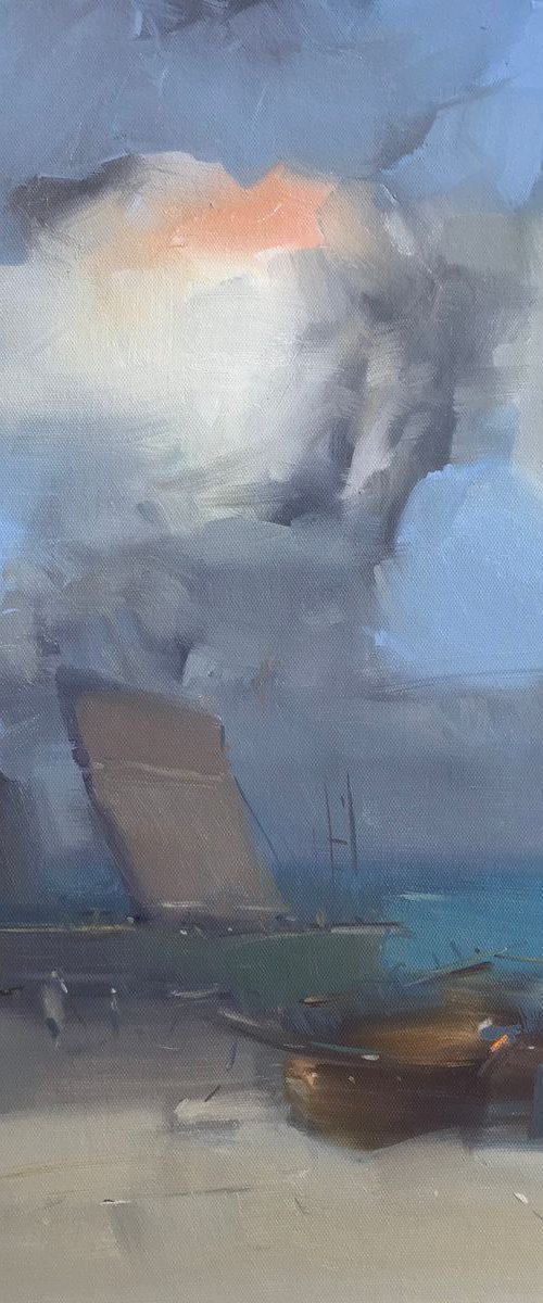 Fishing Boats, Original oil painting, Handmade artwork, One of a kind by Vahe Yeremyan