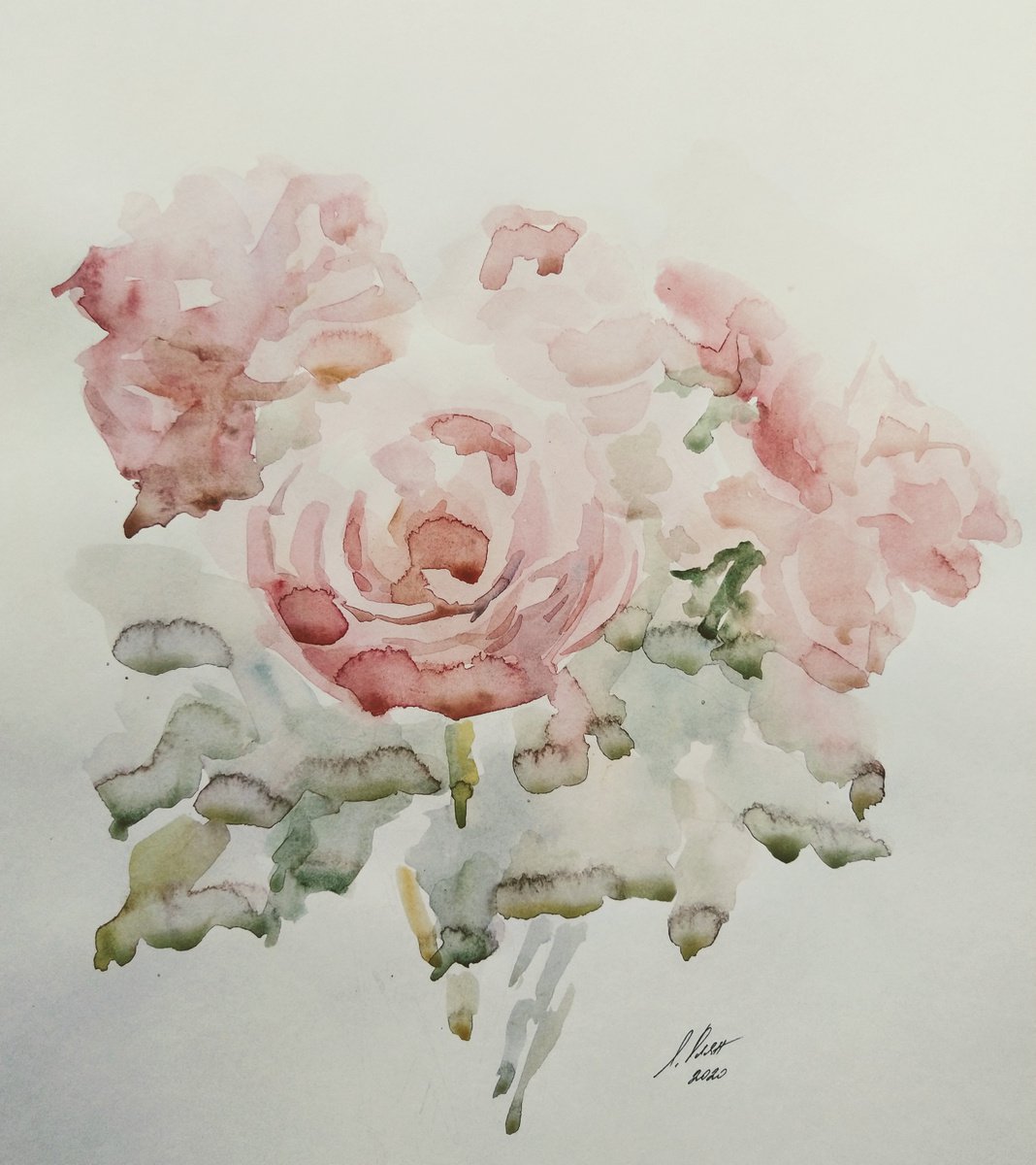Impressionistic Botanical Watercolour By Elena Klyan, 12 X 14, Roses Original Watercolour, Original Artwork
