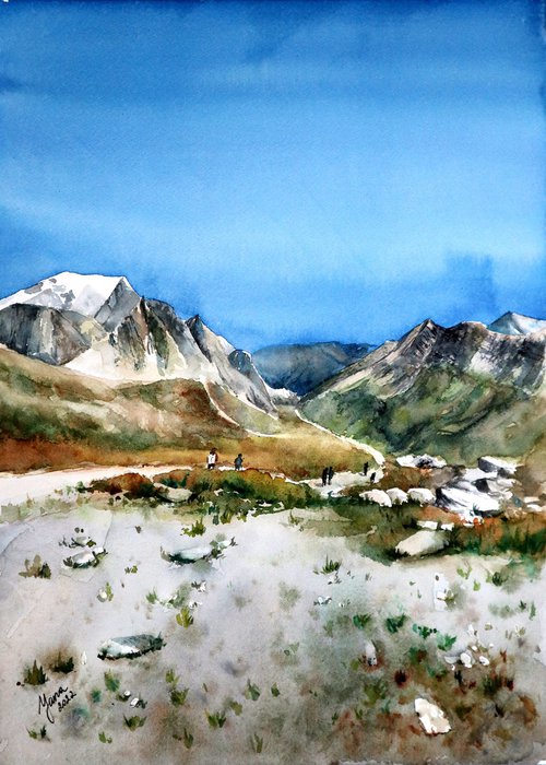 Rocky Path, Mont Blanc - Original Watercolor Painting by Yana Shvets