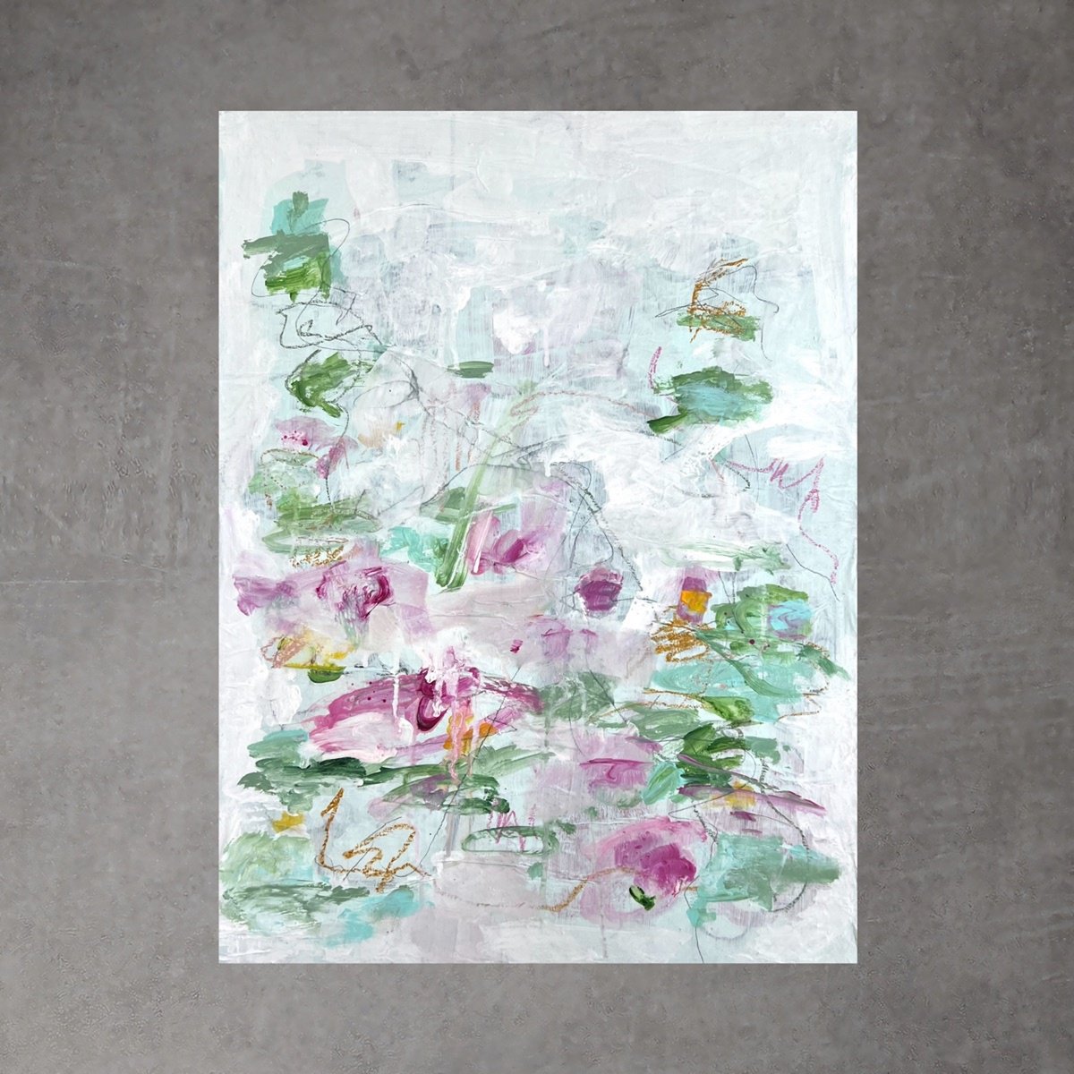 Organic Abstract Acrylic Painting By Angelika Millmaker, 18 X 24, The Lily Pond Ii, Original Artwork