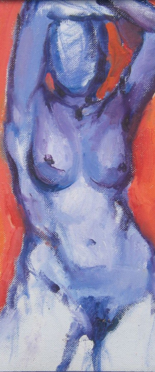 Nude in orange and  blue,2005. by Goran Žigolić Watercolors