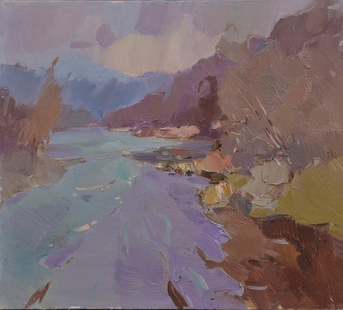 Impressionistic Landscape Oil Painting By Alexander Shandor, 26 X 24, Tereblya River, Original Artwork