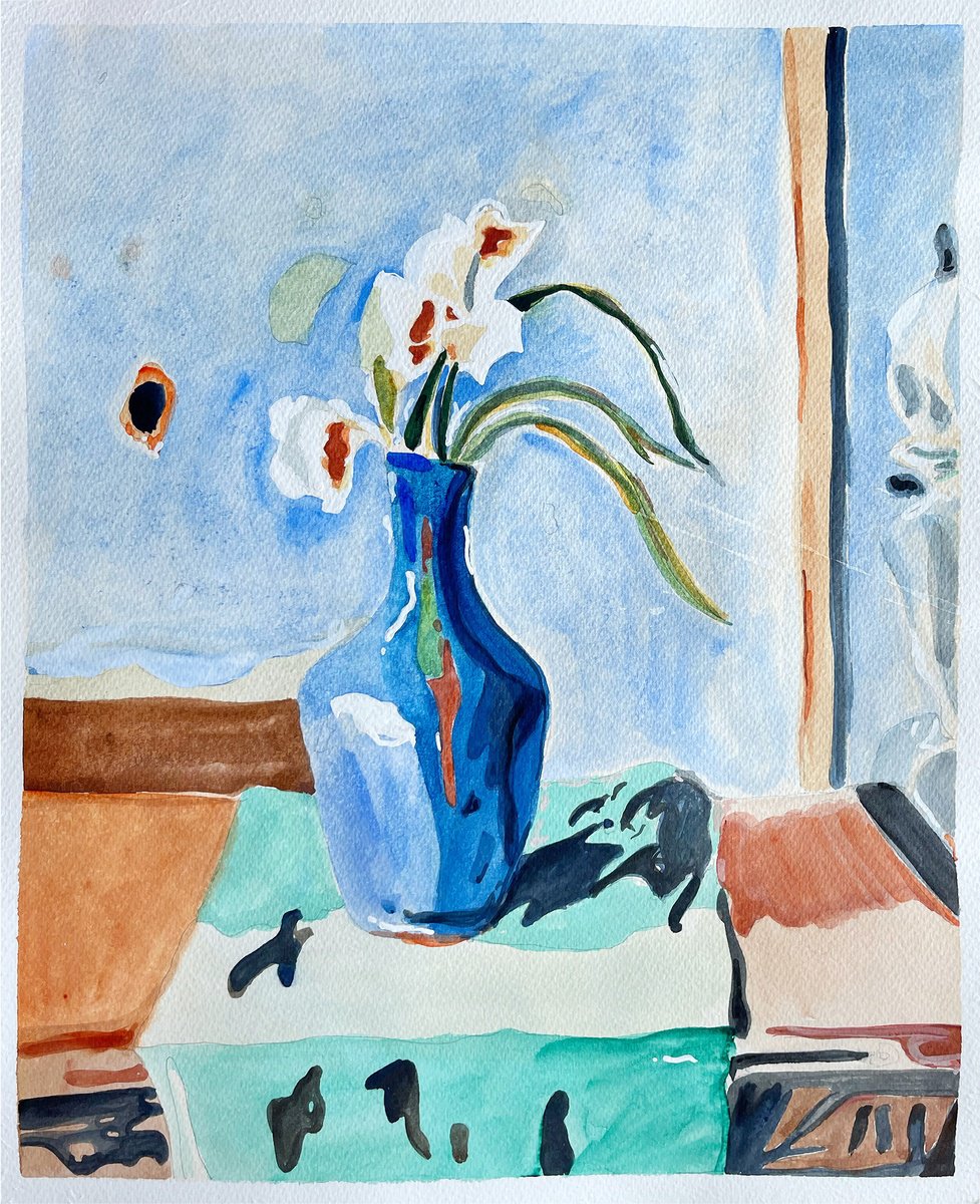 Impressionistic Still Life Watercolour By Maiia Axton, 14 X 18", Serene Reflections, Original Artwork