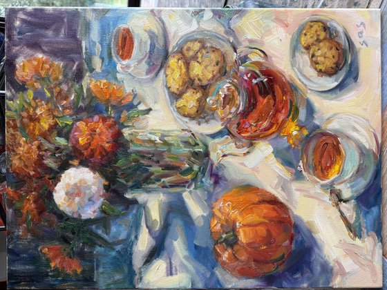 Still life with hot tea