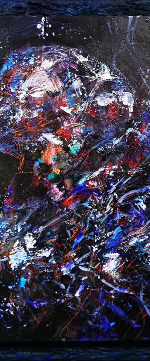 Metaphysical dark blue abstract angel by master artist OVIDIU KLOSKA by Kloska Ovidiu