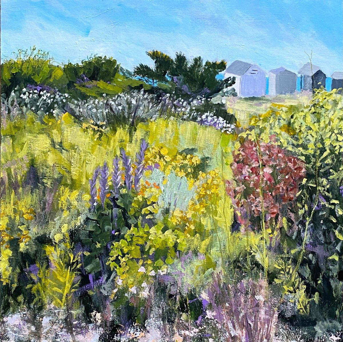 Impressionistic Landscape Acrylic Painting By Nikki Wheeler, 24 X 24", Seaside Garden, Original Artwork