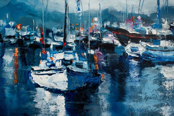 "Yachts in the harbor" ships, seascape ,sailboats