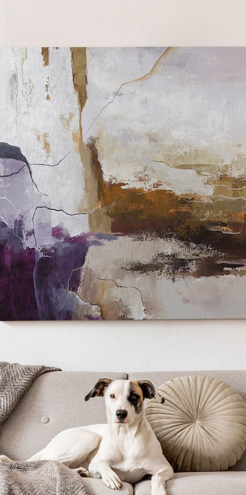 "Flood 3" Purple brown silver abstract art by Yana Sagan