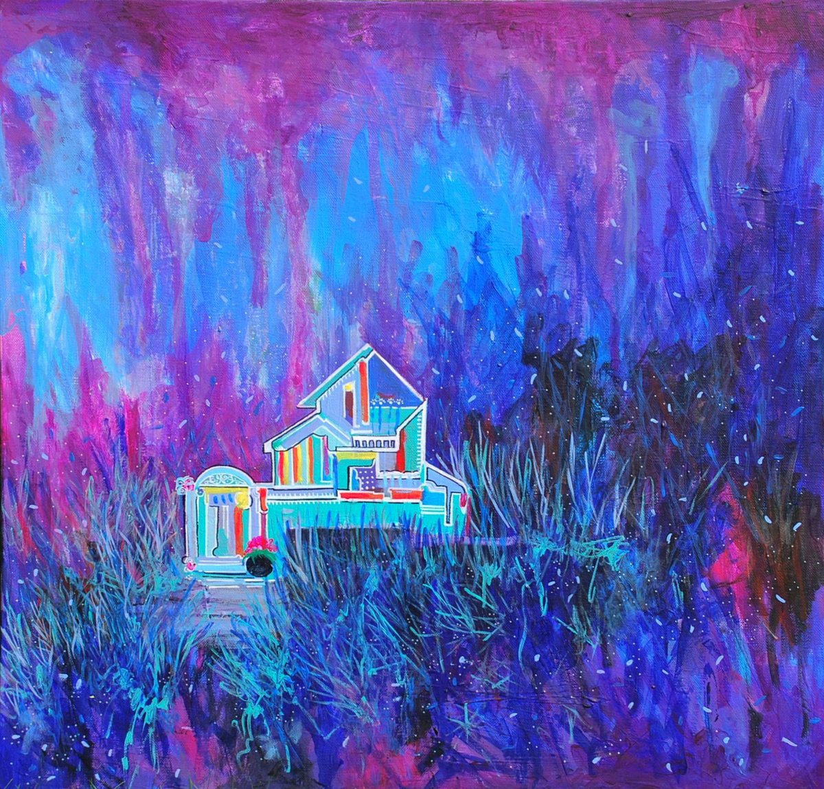 Expressive Landscape Acrylic Painting By Aasiri Wickremage, 24 X 24, Nocturnal Serenity, Original Artwork