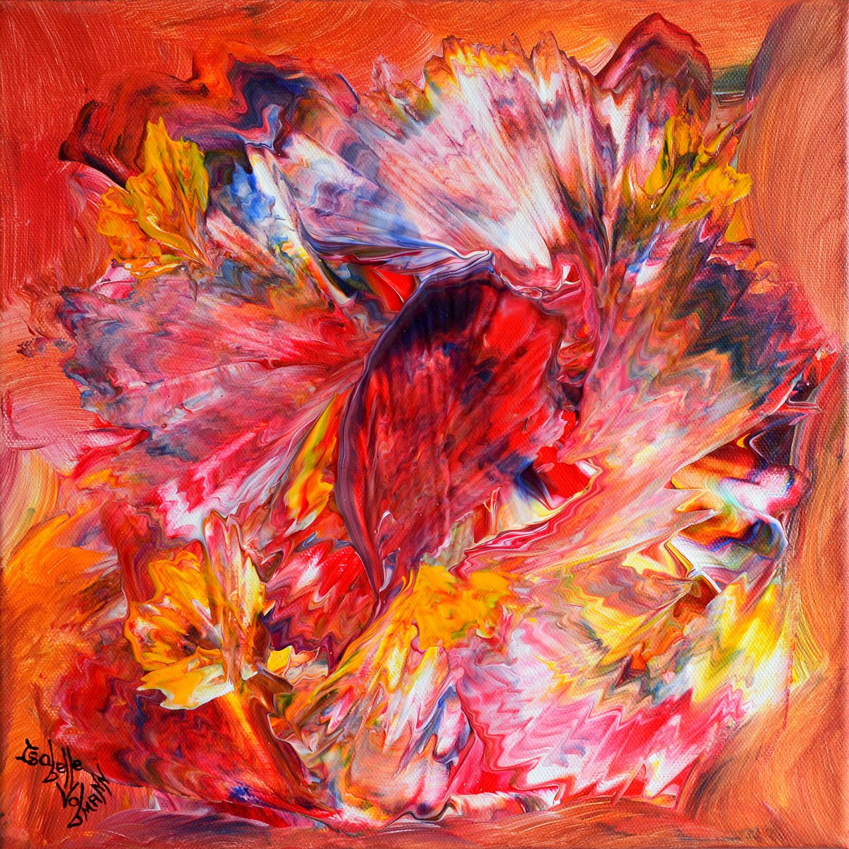 Abstract Acrylic Painting By Isabelle Vobmann, 12 X 12, Hot Salsa, Original Artwork