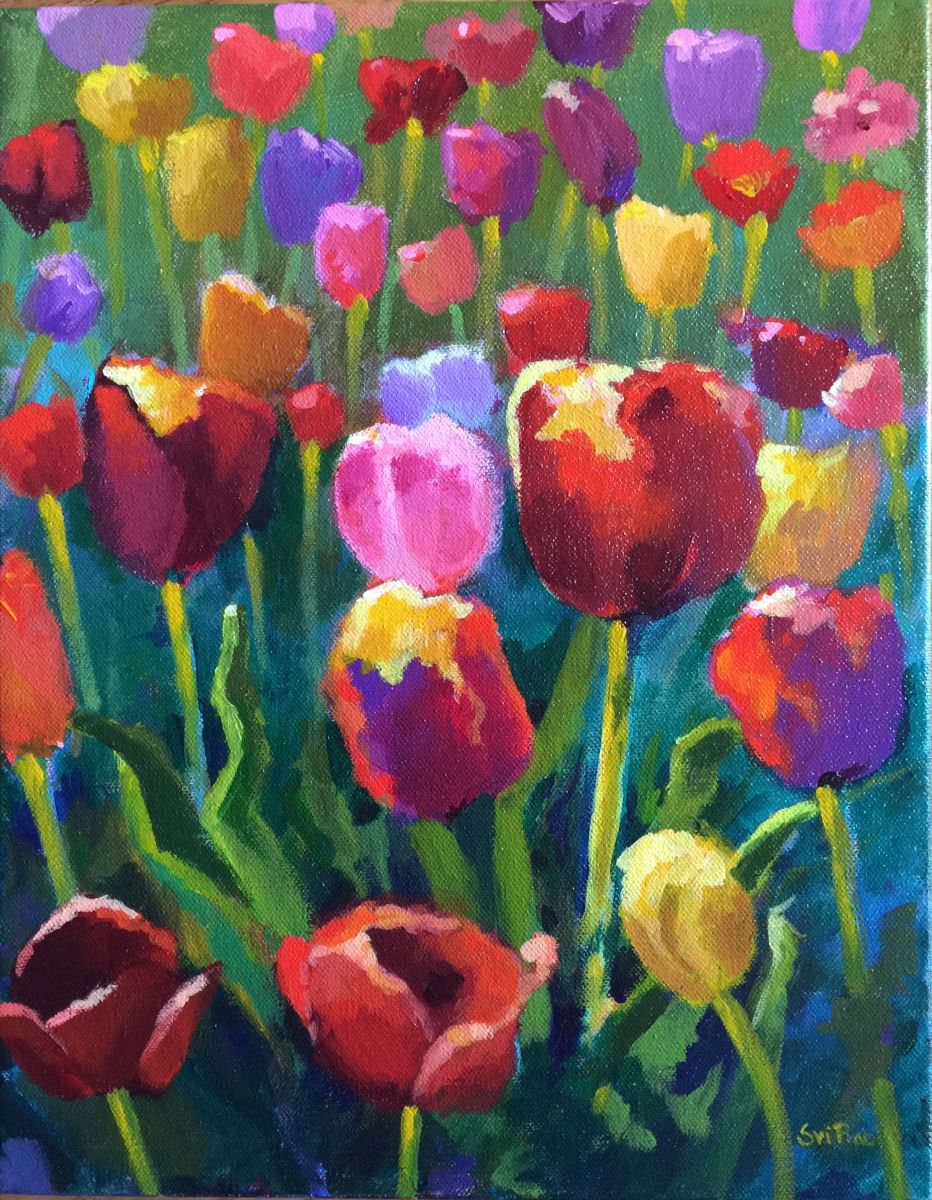 Tulip Garden (2015) Acrylic painting by Sri Rao Artfinder