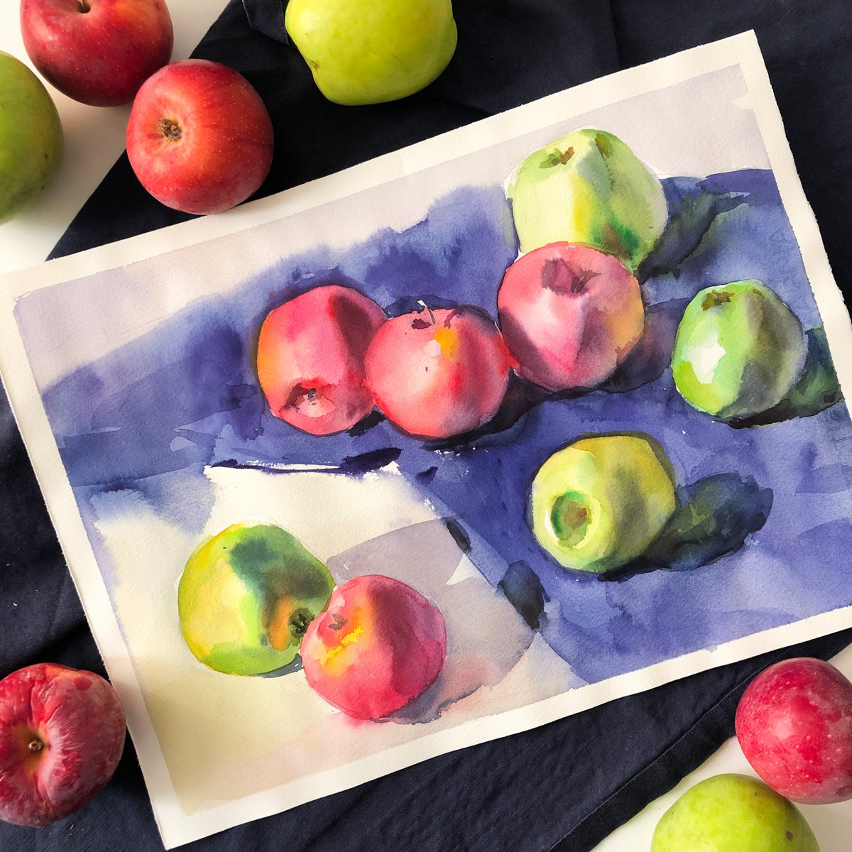 Red and green apples | watercolor drawing by Nataliia Nosyk