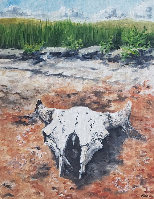 "Washichu" - Landscape - Buffalo - Skull by Katrina Case