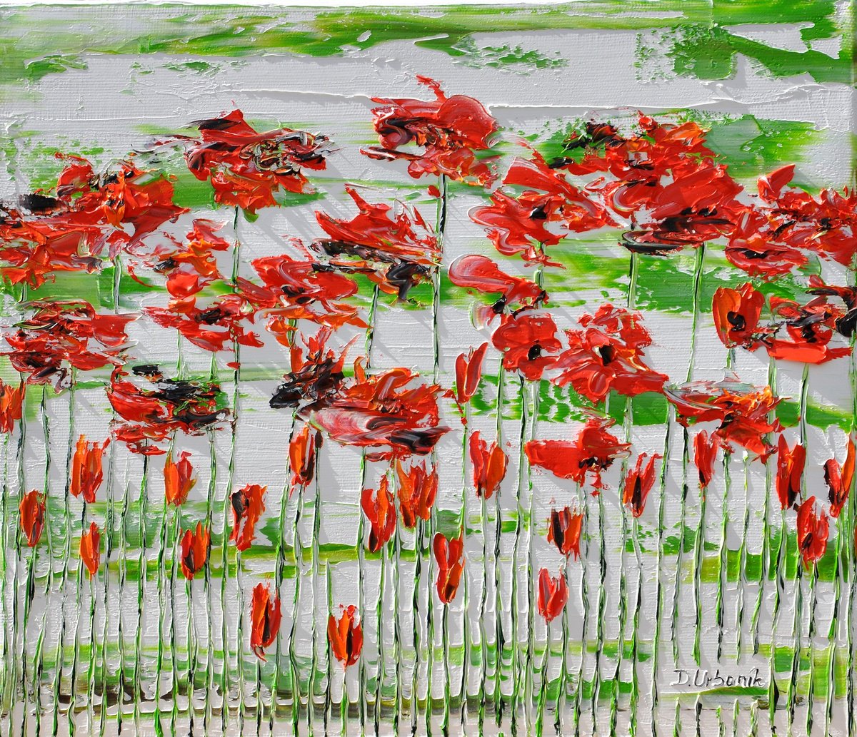 Impressionistic Botanical Oil Painting By Daniel Urbani?k, 14 X 12, Flora Poppies 5, Original Artwork