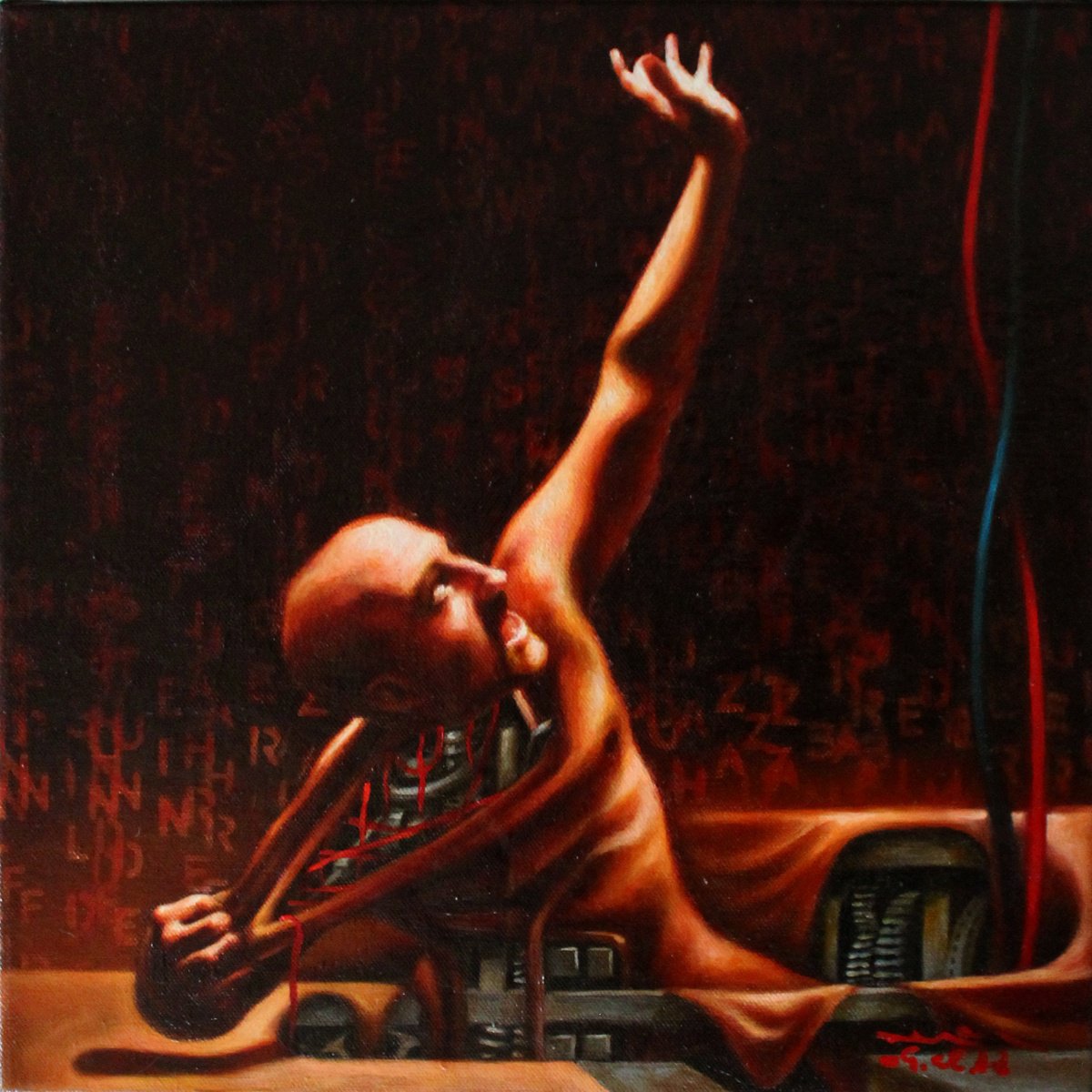 Surrealistic Portrait Oil Painting By Ivan Gejko, 14 X 14, The Light. The Covering, Original Artwork