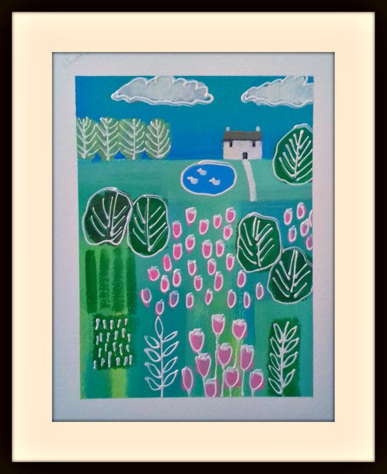 The White Cottage with a Duck Pond