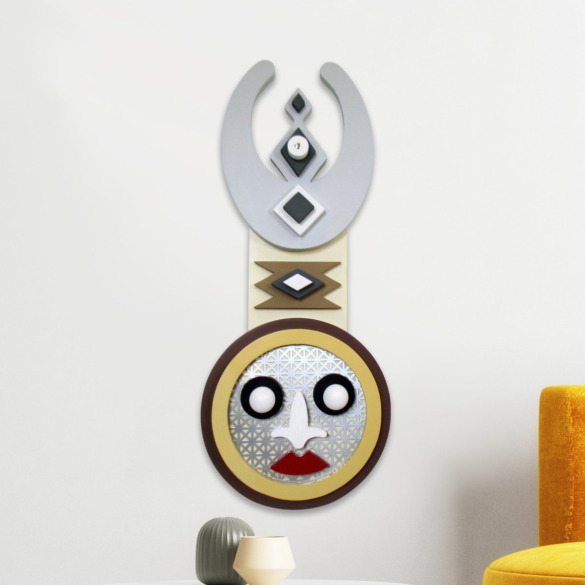 Geometric Abstract Sculpture By Lanre Adefioye, 12 X 28", Echoes Of Ancestry, Original Artwork