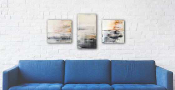 "Neutralized" - Original PMS Abstract Triptych Acrylic Paintings On Reclaimed Wood - 37" x 19"