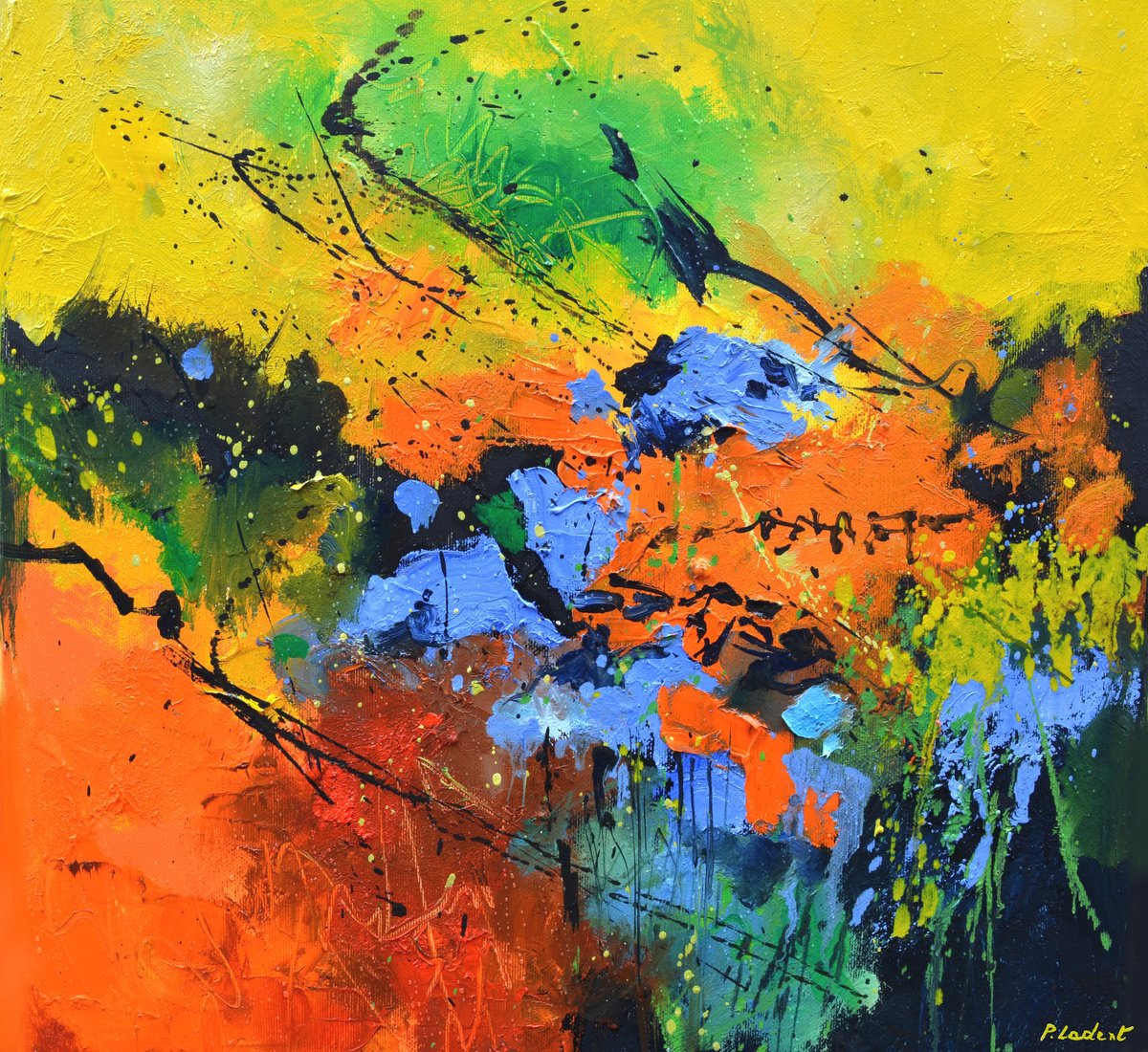 Abstract Oil Painting By Pol Henry Ledent, 16 X 16", Delightful Appointment, Original Artwork