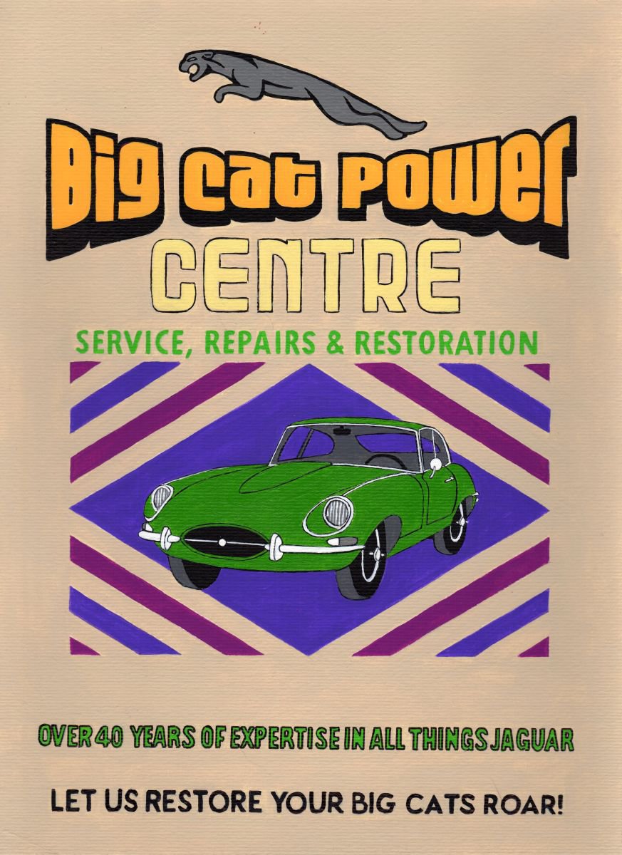 Jaguar Retro Garage Poster by Paul Cockram