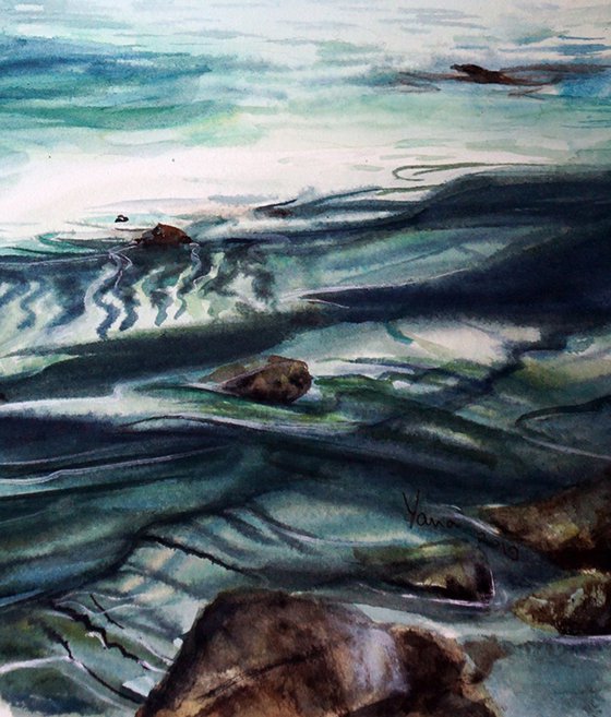 Paradise Beach ORIGINAL Watercolor Painting - Blue Sea Waters Painting