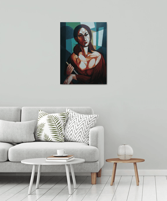 Diary (60x80cm, cubism, oil painting, ready to hang)