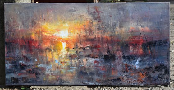 "Harbor of destroyed dreams - The curse of Giving" W100 x H50cm