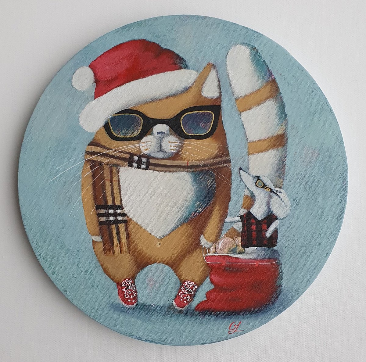 Christmas party - acrylic painting, fashion, cat by Olesya Izmaylova