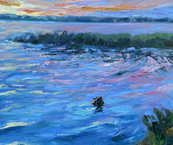 Sunset in the Volga river