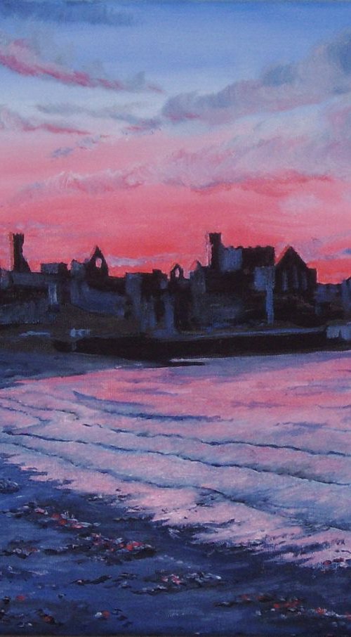 Sunset Peel Castle - Isle of Man by Max Aitken