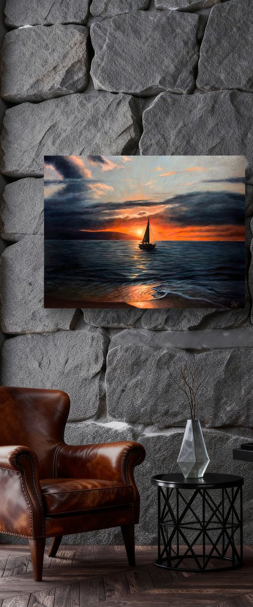 Sunset Sailboat by Valentina Ash