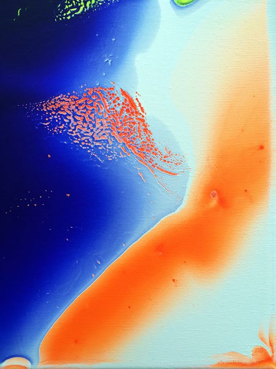 "Swimming In The Fluorescent Future" - FREE USA SHIPPING - Original Abstract PMS Acrylic Painting - 16 x 20 inches