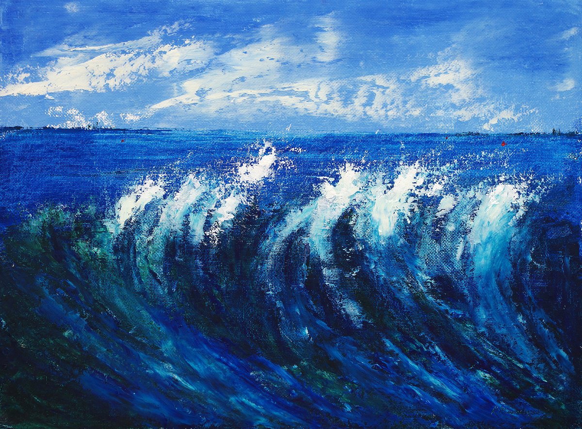 Abstract Landscape Oil Painting By Richard Manning, 31 X 23", Seascape-10, Original Artwork