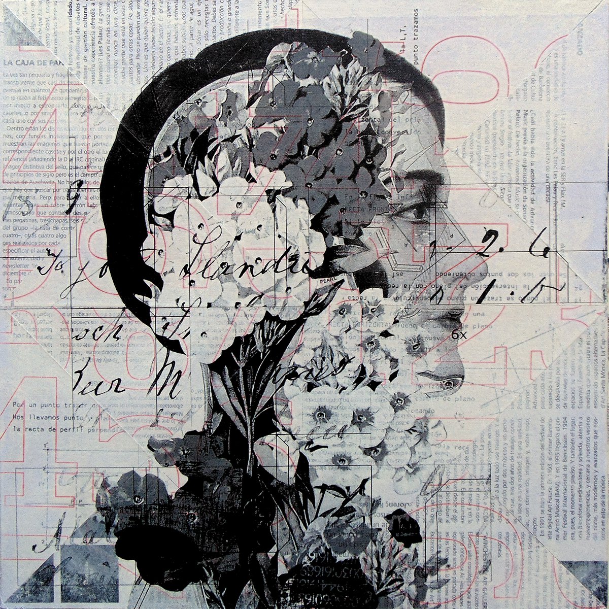 Botanical Collage By Manel Villalonga, 12 X 12", 12 Flowers, Original Artwork