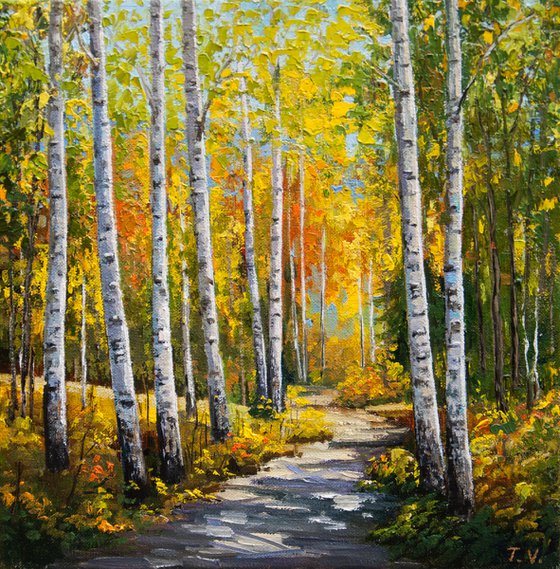 Autumn grove. Oil painting. Original Art. 12 x 12in.