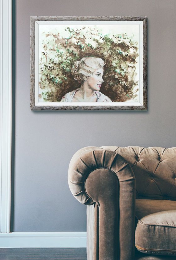 Marilyn Monroe as British lady - 19x14in contemporary minimalistic mixed media painting
