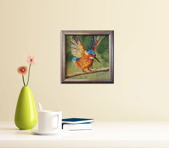 Bird Alcyone (Lat. Halcyon) /SMALL PAINTING IN FRAME / ORIGINAL PAINTING