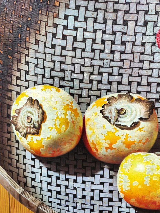 Still life:Persimmon in the bamboo basket