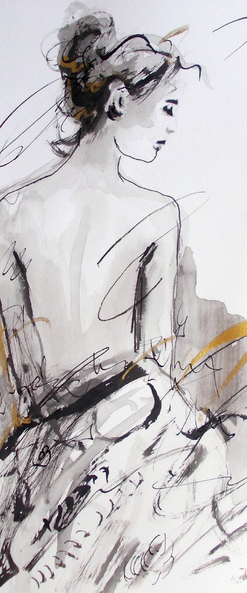 Woman  ink drawing series-Figurative drawing on paper by Antigoni Tziora