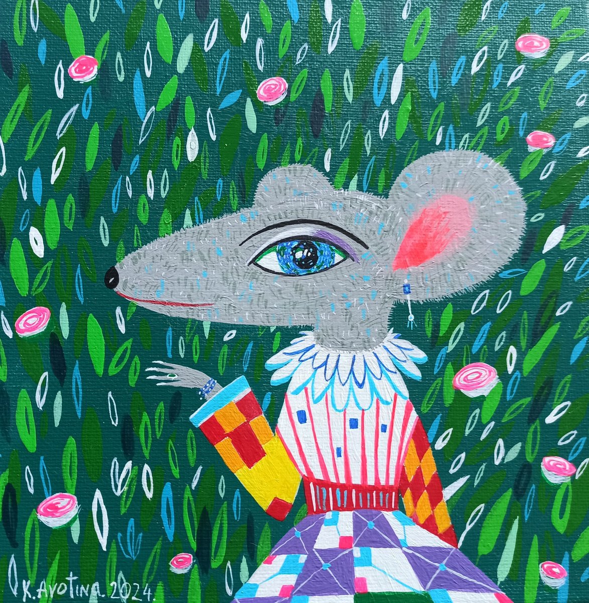 Impressionistic Animal Acrylic Painting By Katrina Avotina, 8 X 8", Miley, Original Artwork