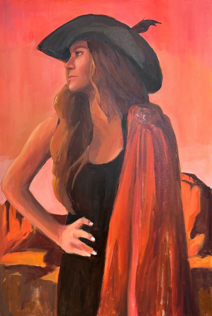Oil Painting , Feather In Her Hat By Leslie Singer, 24 X 36, Artwork For Sale On Artfinder