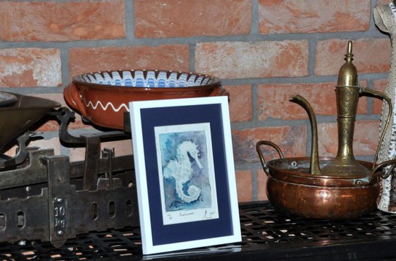 SEAHORSE etching and finishing touch of watercolor