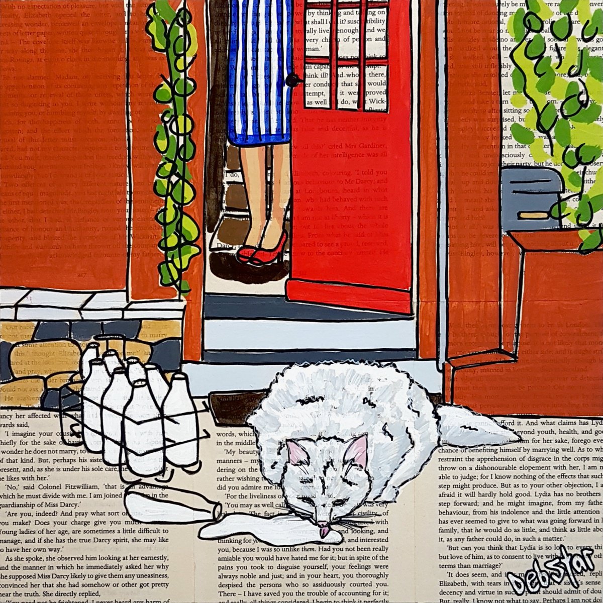 Illustrative Acrylic Painting , Cat Capers Milko 30Cm X 30Cm By Deborah Lang, 12 X 12, Artwork For Sale On Artfinder
