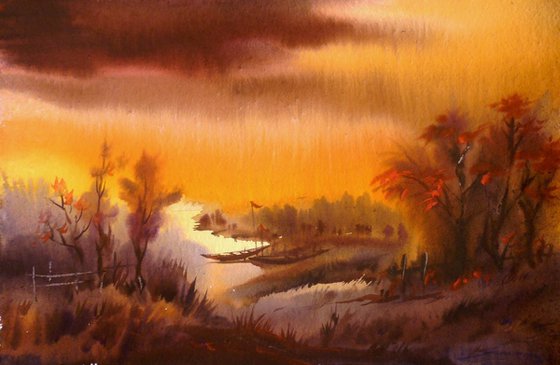 Autumn Landscape - Watercolor Painting
