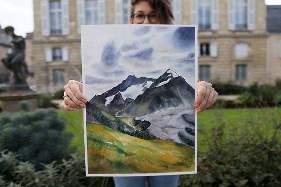 Snowy tips, Mont Blanc - Watercolor Mountains