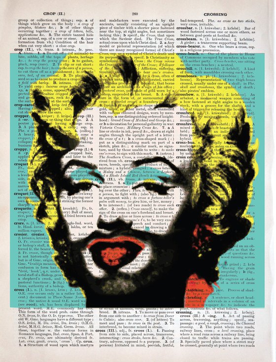 Marilyn Monroe With a Beard - Andy Warhol Inspired Multi Panel 4 Collage Art on Large Real English Dictionary Vintage Book Page