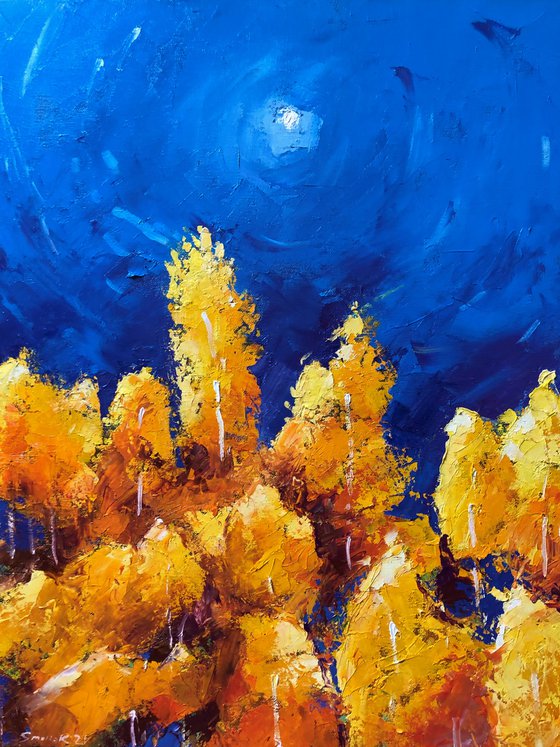 Aspen Tree Painting, Autumn Forest Art, Landscape Wall Art