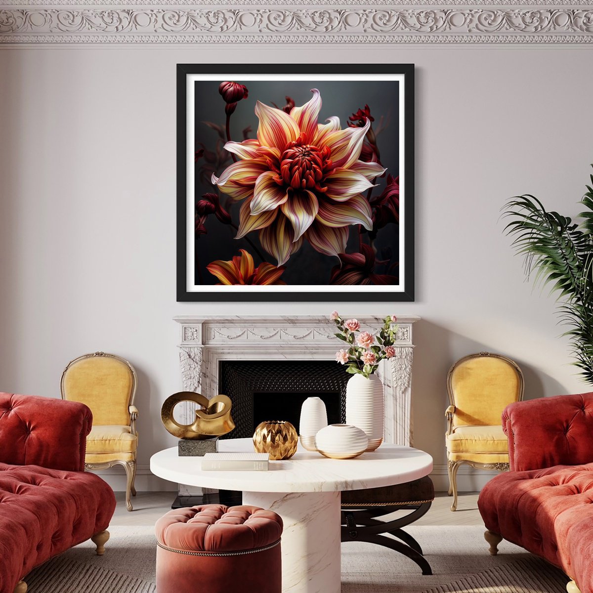 Photorealistic Botanical Photograph By Michael Filonow, 26 X 26", Rainbow Dahlia 25, Original Artwork